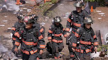 9-1-1 LONE STAR: Rob Lowe (L) and Natacha Karam (R) in the series finale series finale “Homecoming” episode of 9-1-1 LONE STAR airing Monday, Feb. 3 (8:00-9:02 PM ET/PT) on FOX. © 2024 Fox Media LLC.CR: Kevin Estrada/FOX.