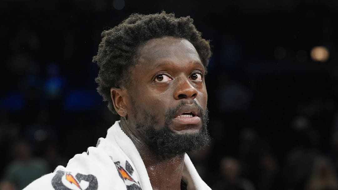 Mar 25, 2026; Minneapolis, Minnesota, USA; Minnesota Timberwolves forward Julius Randle (30) talks with a reporter after the game with the Houston Rockets at Target Center. Mandatory Credit: Bruce Kluckhohn-Imagn Images