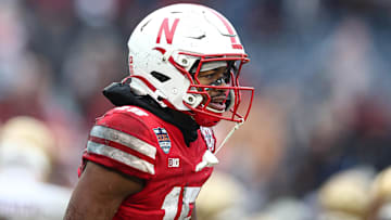 Nebraska football defensive back Ceyair Wright celebrates a defensive stop