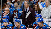Oct 27, 2024; Denver, Colorado, USA; Colorado Avalanche head coach Jared Bednar in the first period against the Ottawa Senators at Ball Arena. Mandatory Credit: Isaiah J. Downing-Imagn Images