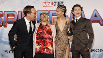 (From left to right) Benedict Cumberbatch, Jacob Batalon, Zendaya, and Tom Holland at the Los Angeles premiere of 'Spider-Man: No Way Home.'