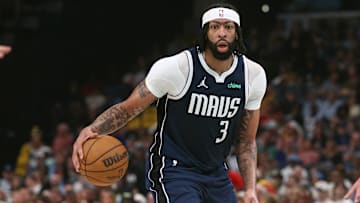 Dallas Mavericks forward Anthony Davis dribbles during the second quarter against the Memphis Grizzlies.