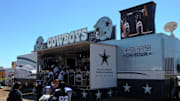 General view of the Dallas Cowboys on tour traveling museum at training camp at River Ridge Field. 