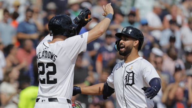 Detroit Tigers outfielders Parker Meadows and Riley Greene