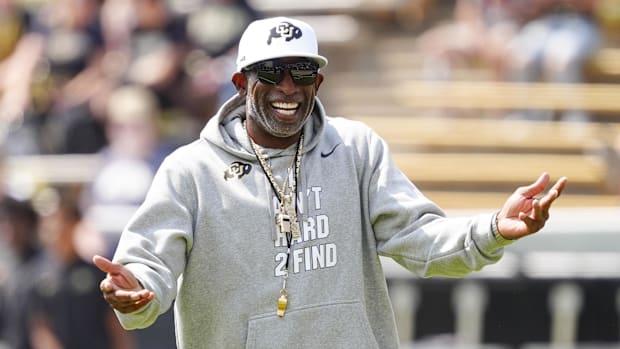 Sep 6, 2025; Boulder, Colorado, USA; Colorado Buffaloes head coach Deion Sanders before the game against the Delaware Fightin
