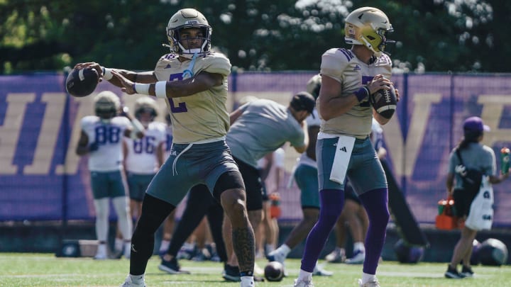 Demond Williams Jr. and Will Rogers often aren't far from one another during UW practice.