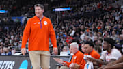 Clemson Tigers head coach Brad Brownell looks during the first half against the McNeese State Cowboys at Amica Mutual Pavilion. 