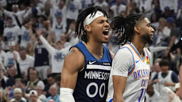 Minnesota Timberwolves guard Terrence Shannon Jr. reacts against the Oklahoma City Thunder during the 2025 NBA Playoffs