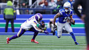 Nov 30, 2025; Seattle, Washington, USA; Seattle Seahawks wide receiver Jaxon Smith-Njigba (11) runs the ball during the second half against the Minnesota Vikings at Lumen Field. Mandatory Credit: Kevin Ng-Imagn Images