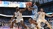 Nov 17, 2023; Chapel Hill, North Carolina, USA; UC Riverside Highlanders guard Barrington Hargress (24) knock the ball from North Carolina Tar Heels guard Elliott Cadeau (2) in the second half at Dean E. Smith Center.