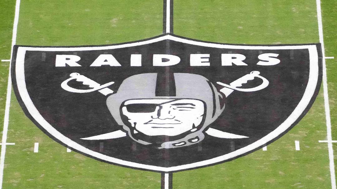 Jan 4, 2026; Paradise, Nevada, USA; The Las Vegas Raiders shield logo at midfield at Allegiant Stadium. Mandatory Credit: Kirby Lee-Imagn Images