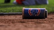 Sep 21, 2025; Cincinnati, Ohio, USA; A general view of the batting equipment of the Chicago Cubs during the third inning in the game against the Cincinnati Reds at Great American Ball Park. Mandatory Credit: Katie Stratman-Imagn Images