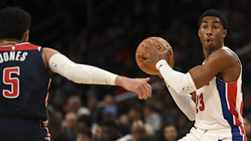 Jan 15, 2024; Washington, District of Columbia, USA;  Detroit Pistons guard Jaden Ivey (23) looks to