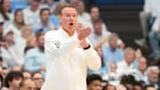 Nov 7, 2025; Chapel Hill, North Carolina, USA;  Kansas Jayhawks head coach Bill Self in the first half at Dean E. Smith Center. Mandatory Credit: Bob Donnan-Imagn Images
