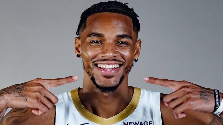 Sep 23, 2025; Metairie, LA, USA;  New Orleans Pelicans guard Dejounte Murray (5) takes part in media day at Ochsner Sports Performance Center. Mandatory Credit: Matthew Hinton-Imagn Images