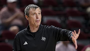 Texas A&M Aggies head coach Bucky McMillan reacts during the second half against the Montana Grizzlies at Reed Arena. 
