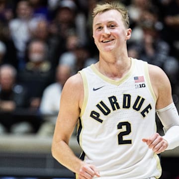 Purdue Boilermakers guard Fletcher Loyer (2) smiles after a made basket