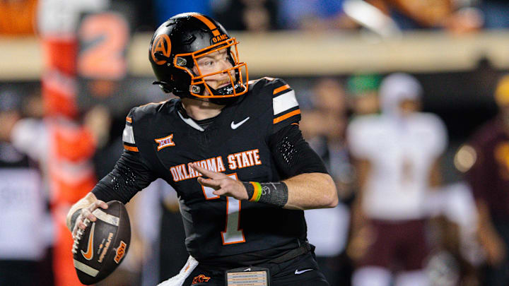 Oklahoma State Cowboys quarterback Alan Bowman against the Arizona State Sun Devils at Boone Pickens Stadium. Oklahoma State Cowboys quarterback Alan Bowman against the Arizona State Sun Devils at Boone Pickens Stadium.