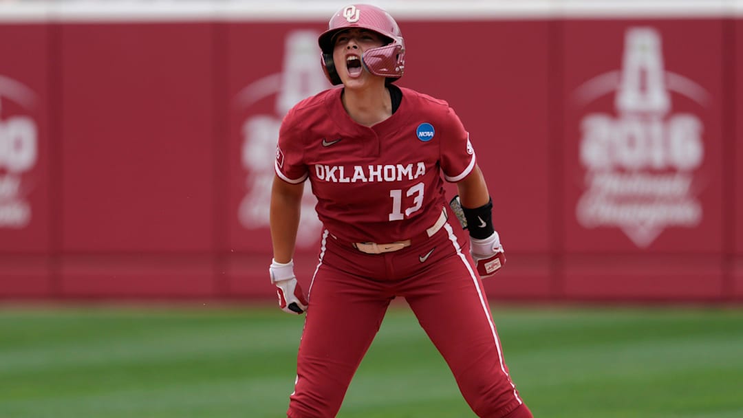 Oklahoma's Isabela Emerling celebrates a hit at Love's Field.