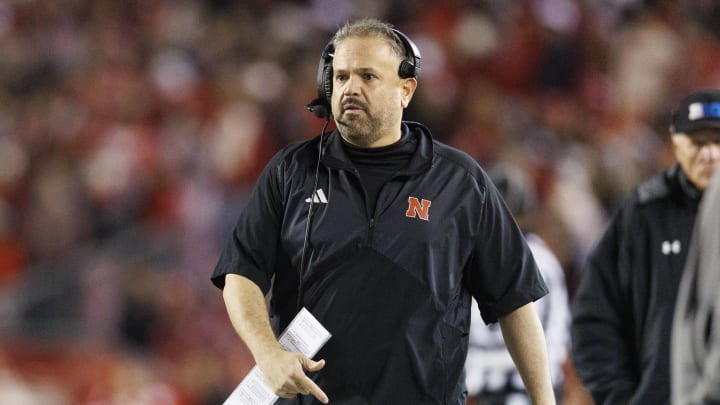 Nov 18, 2023; Madison, Wisconsin, USA;  Nebraska Cornhuskers head coach Matt Rhule walks the sidelines during the fourth quarter against the Wisconsin Badgers at Camp Randall Stadium. Mandatory Credit: Jeff Hanisch-USA TODAY Sports