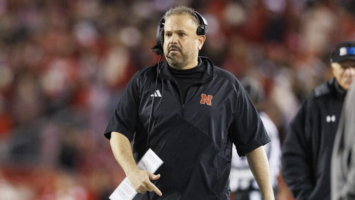 Nov 18, 2023; Madison, Wisconsin, USA;  Nebraska Cornhuskers head coach Matt Rhule walks the sidelines during the fourth quarter against the Wisconsin Badgers at Camp Randall Stadium. Mandatory Credit: Jeff Hanisch-USA TODAY Sports