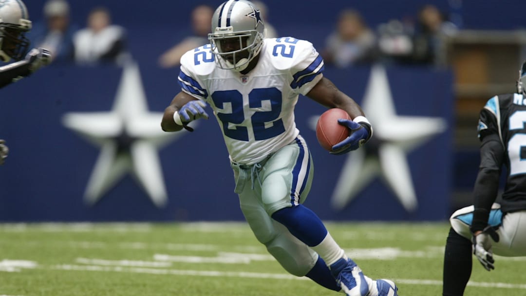 Emmitt Smith en acción, con los Dallas Cowboys en la mitad de la  década de los 90.