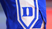 Feb 5, 2025; Syracuse, New York, USA; Detailed view of the Duke Blue Devils logo on a uniform prior to the game against the Syracuse Orange at the JMA Wireless Dome. Mandatory Credit: Rich Barnes-Imagn Images
