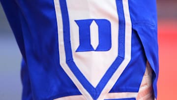 Feb 5, 2025; Syracuse, New York, USA; Detailed view of the Duke Blue Devils logo on a uniform prior to the game against the Syracuse Orange at the JMA Wireless Dome. Mandatory Credit: Rich Barnes-Imagn Images