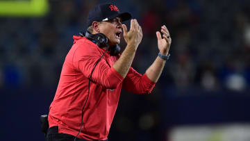 Oct 9, 2021; Carson, California, USA; New Mexico Lobos head coach Danny Gonzales watches game action against the San Diego State Aztecs during the first half at Dignity Health Sports Park. Mandatory Credit: Gary A. Vasquez-USA TODAY Sports