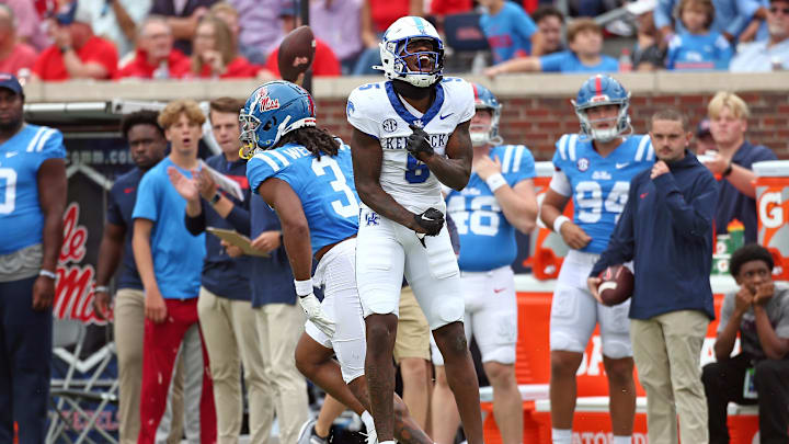 Kentucky Wildcats defensive back DJ Waller Jr. reacts against the Ole Miss Rebels.
