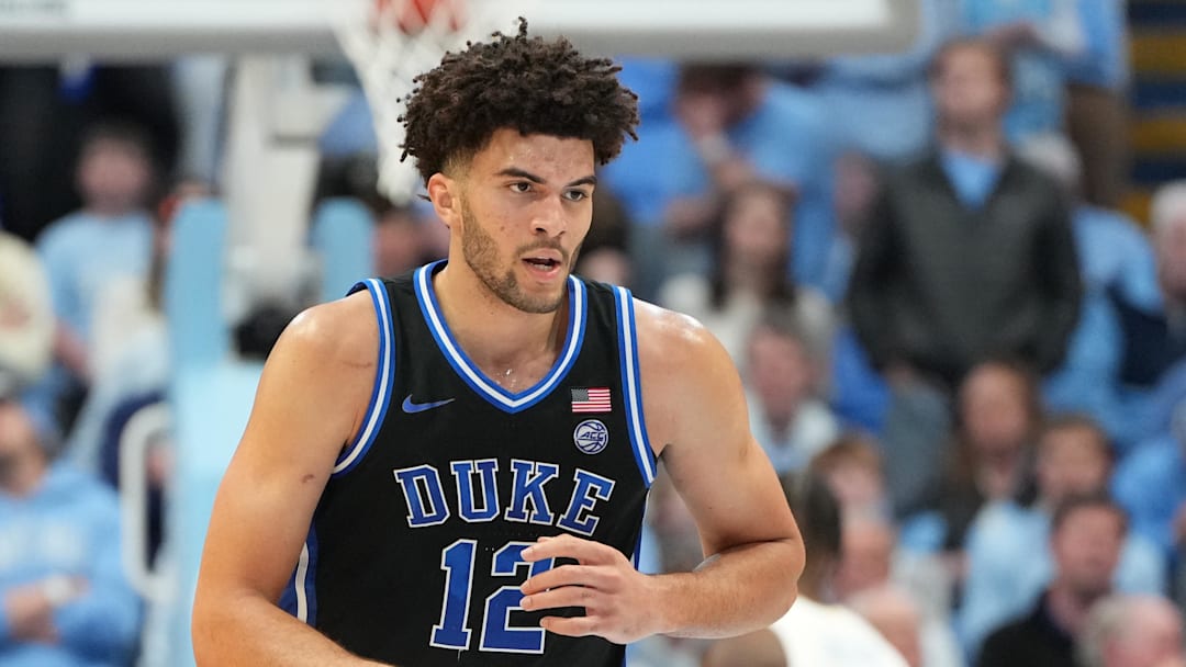 Feb 7, 2026; Chapel Hill, North Carolina, USA; Duke Blue Devils forward Cameron Boozer (12) on the court in the second half at Dean E. Smith Center. Mandatory Credit: Bob Donnan-Imagn Images Feb 7, 2026; Chapel Hill, North Carolina, USA; Duke Blue Devils forward Cameron Boozer (12) on the court in the second half at Dean E. Smith Center. Mandatory Credit: Bob Donnan-Imagn Images