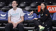 Liberty forward Breanna Stewart talks with head coach Sandy Brondello prior to a game against the Sky in 2024.
