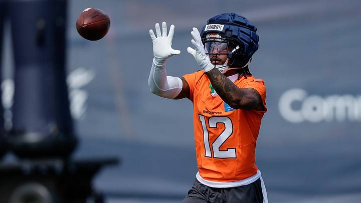Jul 24, 2025; Englewood, CO, USA; Denver Broncos cornerback Jahdae Barron (12) during Denver Broncos Training Camp. Mandatory Credit: Isaiah J. Downing-Imagn Images