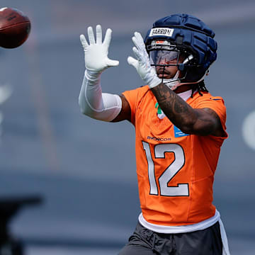Jul 24, 2025; Englewood, CO, USA; Denver Broncos cornerback Jahdae Barron (12) during Denver Broncos Training Camp. 