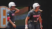 Tennessee outfielder Kinsey Fiedler (27) yells after scoring a run during an NCAA regional game between Tennessee and Ohio State at Sherri Parker Lee Stadium in Knoxville, Tenn., on May 17, 2025.