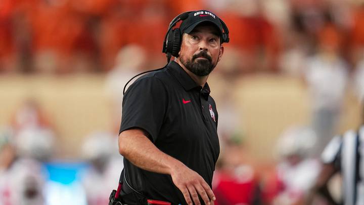 Ohio State Buckeyes head coach Ryan Day looks to the scoreboard during the NCAA football game against the Texas Longhorns at Darrell K Royal–Texas Memorial Stadium in Austin, Texas on Sept. 12, 2026.