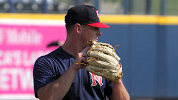Milwaukee Brewers prospect Craig Yoho plays catch before a game at First Horizon Park while with the Nashville Sounds.
