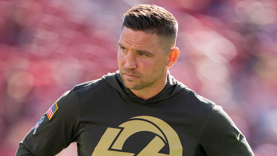November 9, 2025; Santa Clara, California, USA; Los Angeles Rams defensive coordinator Chris Shula before the game against the San Francisco 49ers at Levi's Stadium. Mandatory Credit: Kyle Terada-Imagn Images