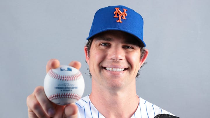 Feb 19, 2026; Port St. Lucie, FL, USA; New York Mets pitcher Robert Stock (89) poses for a photo during media day at Clover Park. Mandatory Credit: Sam Navarro-Imagn Images