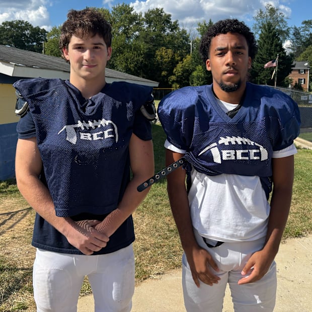 Seniors Gabe Eisler (left) and Andre Ekani are four-year varsity players who will lead Bethesda-Chevy Chase football in 2025.