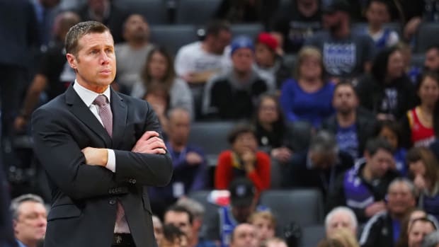 Sacramento Kings head coach Dave Joerger looks on during a 2019 game against Houston.