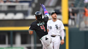 Jun 24, 2025; Chicago, Illinois, USA; Arizona Diamondbacks second baseman Ketel Marte (4) rounds the bases and celebrates his home run during the first inning against the Chicago White Sox at Rate Field. Mandatory Credit: Patrick Gorski-Imagn Images