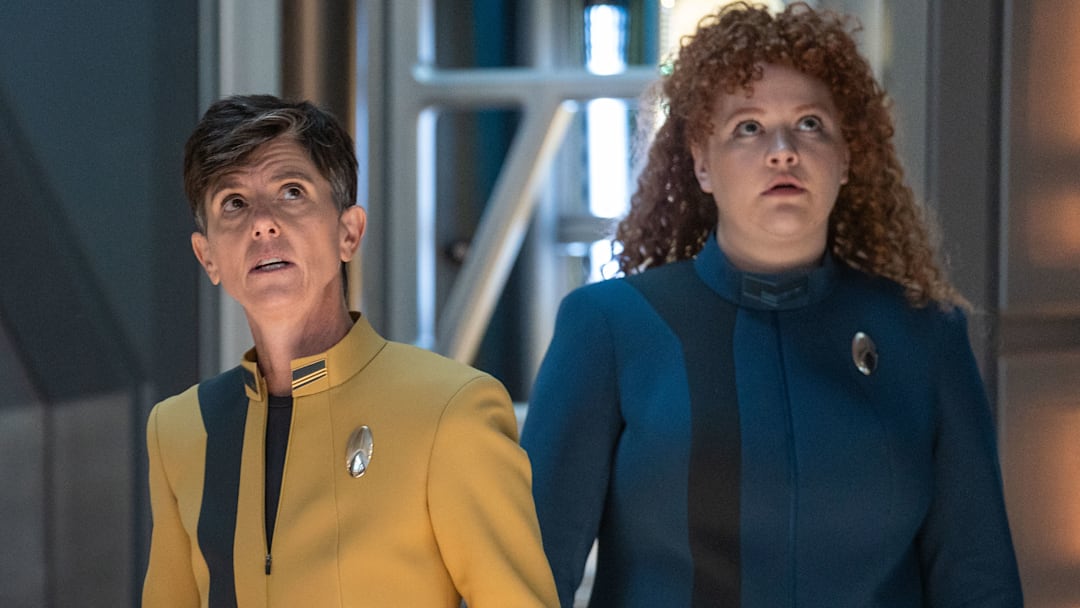 L-R Blu del Barrio as Adira, Tig Notaro as Jett Reno and Mary Wiseman as Tilly in Star Trek: Discovery, episode 7, season 5, streaming on Paramount+, 2023. Photo Credit: Marni Grossman /Paramount+