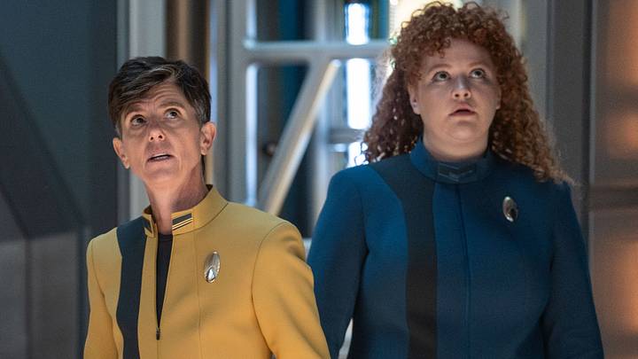 L-R Blu del Barrio as Adira, Tig Notaro as Jett Reno and Mary Wiseman as Tilly in Star Trek: Discovery, episode 7, season 5, streaming on Paramount+, 2023. Photo Credit: Marni Grossman /Paramount+