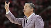 Arkansas Razorbacks coach John Calipari during the first half against the Samford Bulldogs at Bud Walton Arena. 
