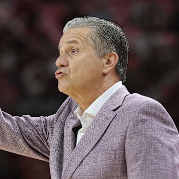 Arkansas Razorbacks coach John Calipari during the first half against the Samford Bulldogs at Bud Walton Arena. 