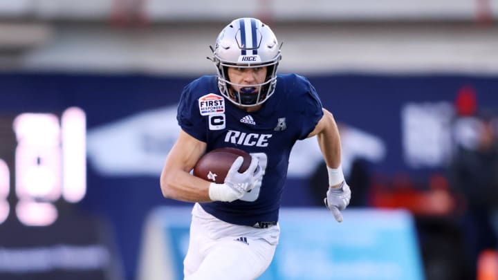 Dec 26, 2023; Dallas, TX, USA; Rice Owls wide receiver Luke McCaffrey (10) runs with the ball