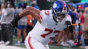 Evan Neal of the Giants before the game. 
