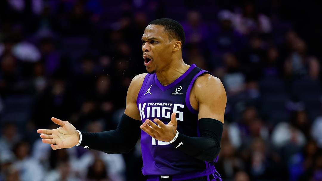 Feb 6, 2026; Sacramento, California, USA; Sacramento Kings guard Russell Westbrook (18) reacts after a play during the third quarter against the Los Angeles Clippers at Golden 1 Center. Feb 6, 2026; Sacramento, California, USA; Sacramento Kings guard Russell Westbrook (18) reacts after a play during the third quarter against the Los Angeles Clippers at Golden 1 Center.
