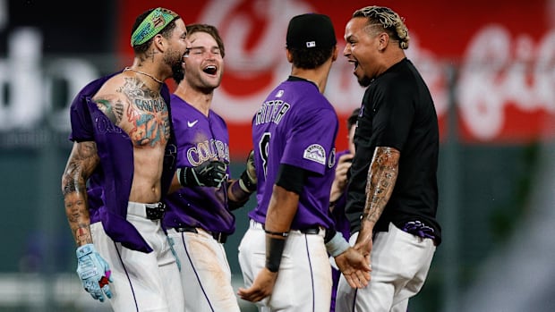 Colorado Rockies players celebrating